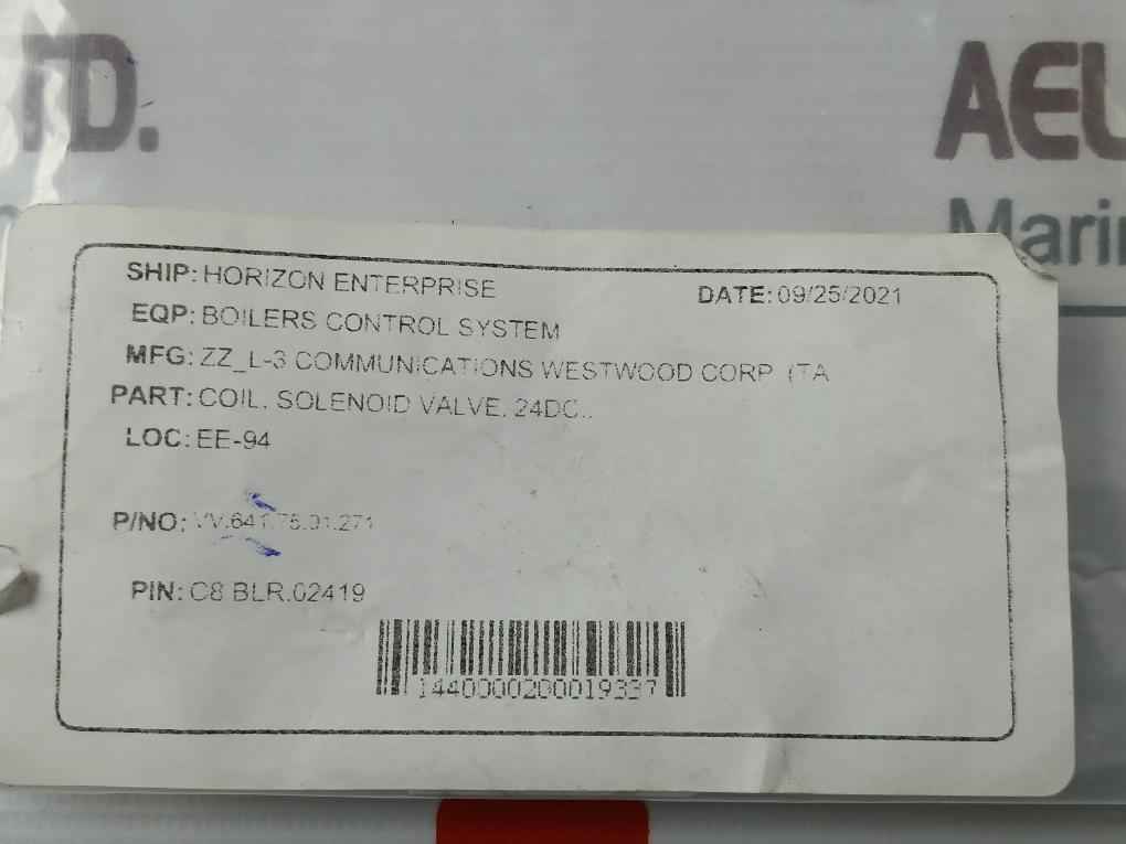 L-3 Communications Westwood C8 Blr.02419 Solenoid Valve Coil 24 Vdc