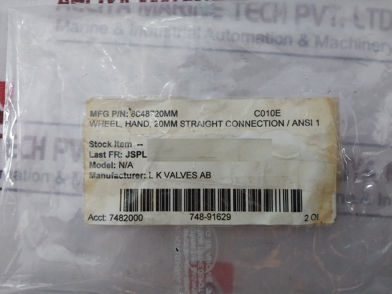 L K Valve 8048720Mm Hand Wheel Straight Connection/Ansi 1