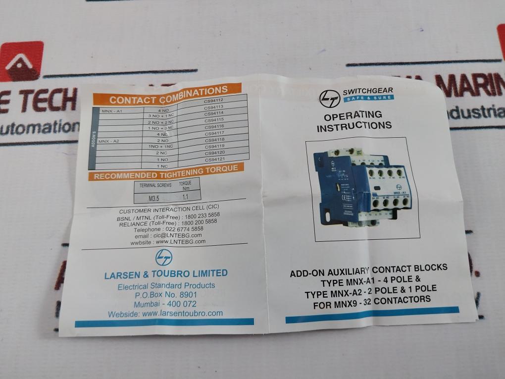 L&T Mnx-a1 Add-on Auxiliary Contact Block 415V 10A