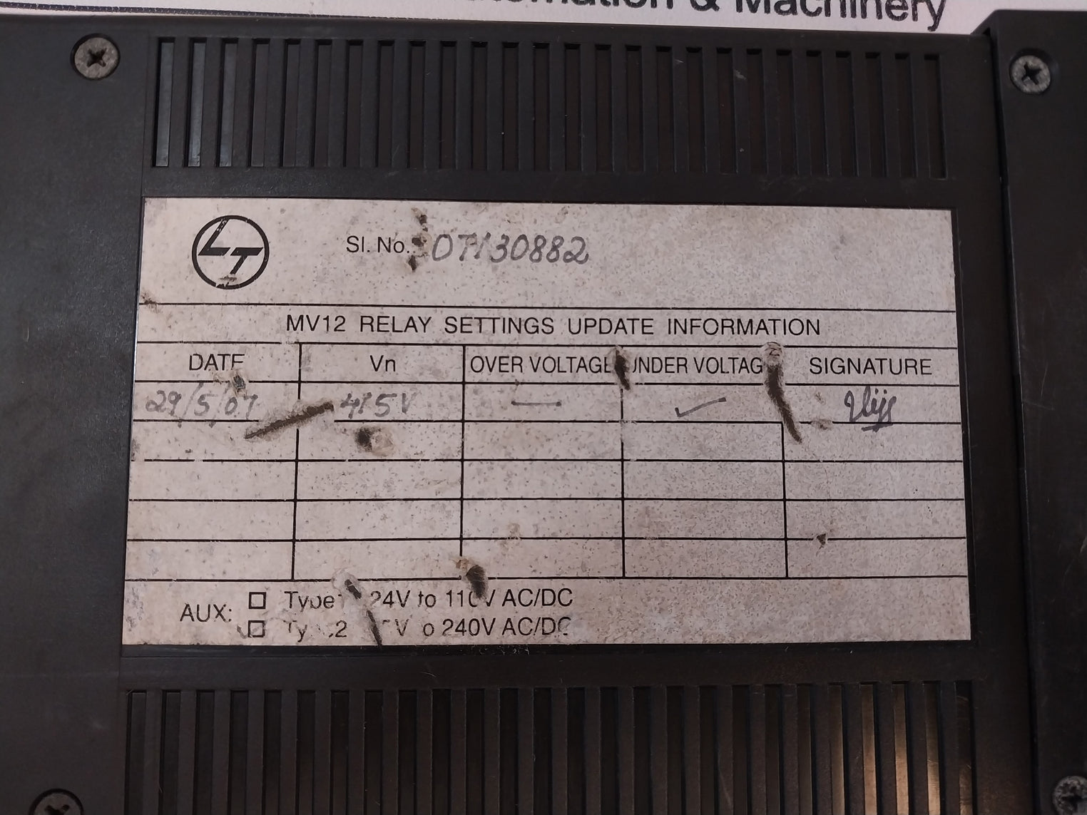 L&T Mv12 Over/Under Voltage Relay 95-240V Ac/Dc