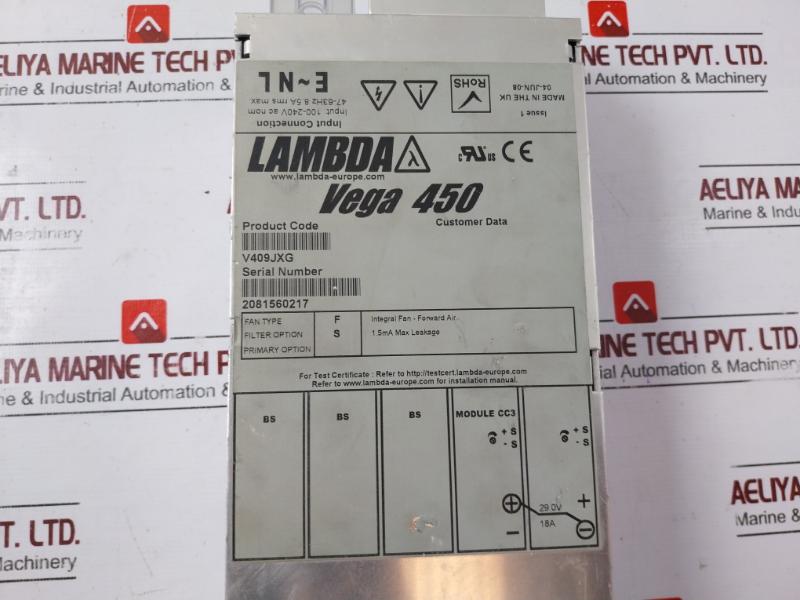 Lambda V409Jxg Multiple Output Modular Power Supply Input:100-240V Ac Nom 16203 Iss 3