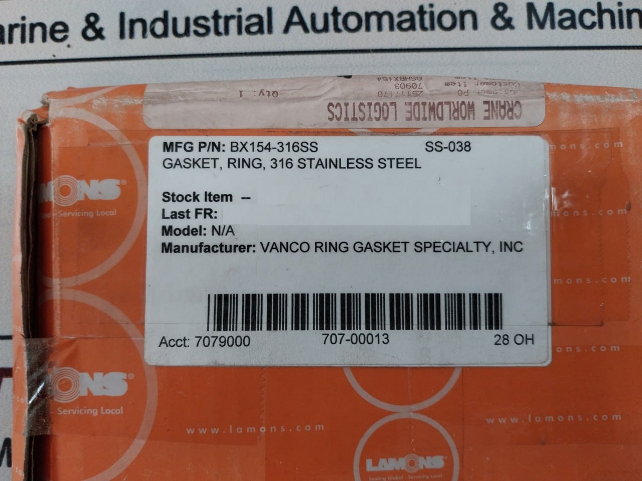 Lamons Bx154 S316-4 Stainless Steel Gasket Ring Bx154-316Ss