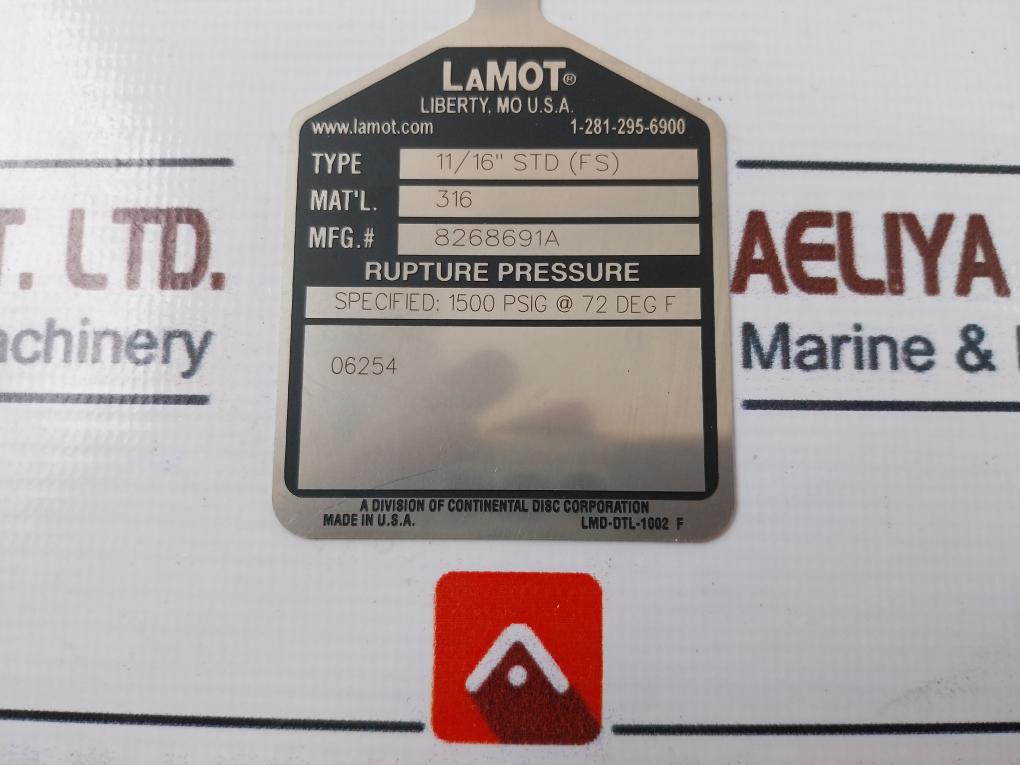 Lamot 11/16” Std (Fs) Rupture Disc 1500Psi