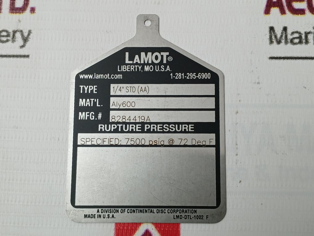 Lot Of 4X Lamot 1/4” Std (Aa) Rupture Pressure Disk 1/4