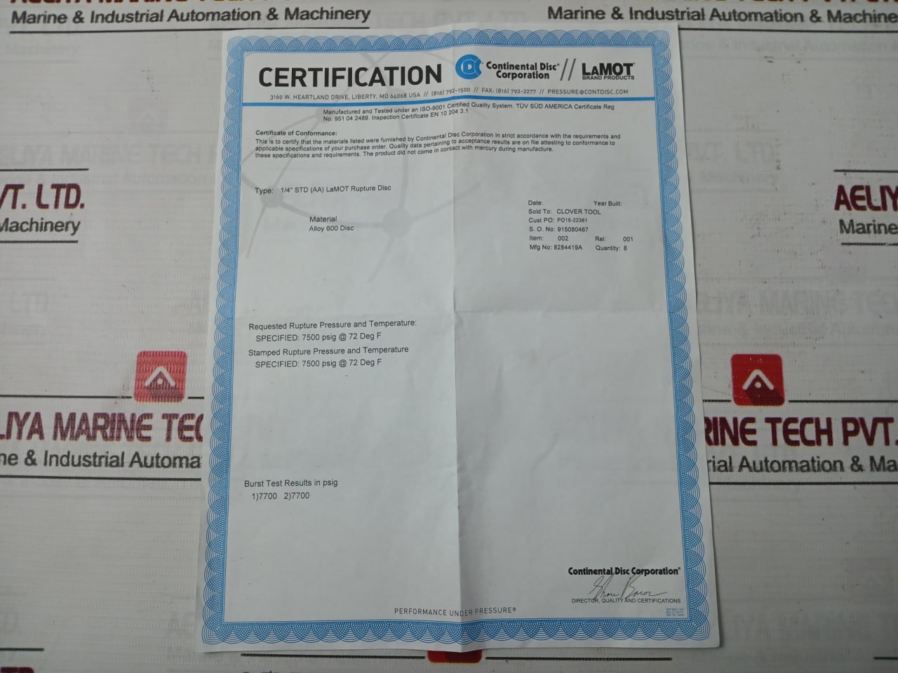 Lot Of 4X Lamot 1/4” Std (Aa) Rupture Pressure Disk 1/4