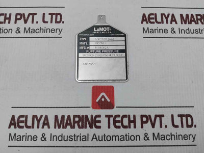Lamot 1/4” Std (Aa) Rupture Pressure Disc 25000 Psig At 72 Deg F