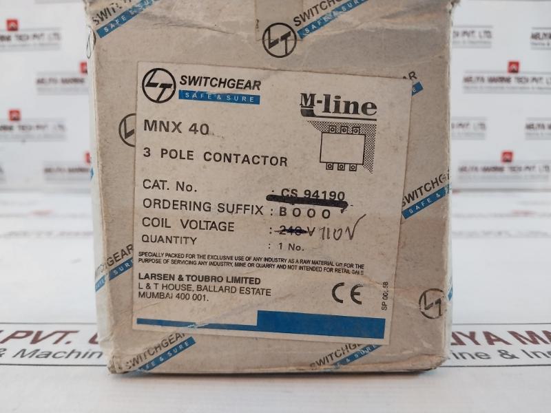 Larsen & Toubro Mnx 40 3 Pole Power Contactor Cs 94190 110V 50Hz 415V 40A