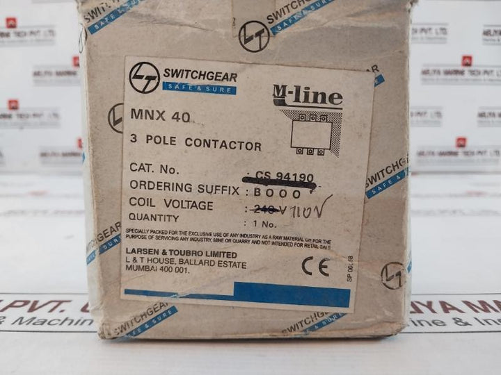 Larsen & Toubro Mnx 40 3 Pole Power Contactor Cs 94190 110V 50Hz 415V 40A