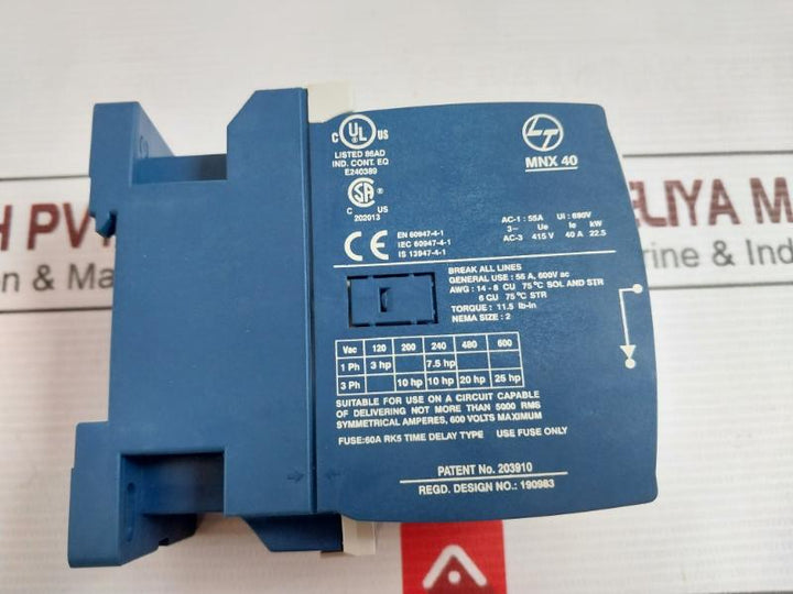 Larsen & Toubro Mnx 40 Switchgear 3 Pole Power Contactor 110V 50Hz 11.5 Lb-in