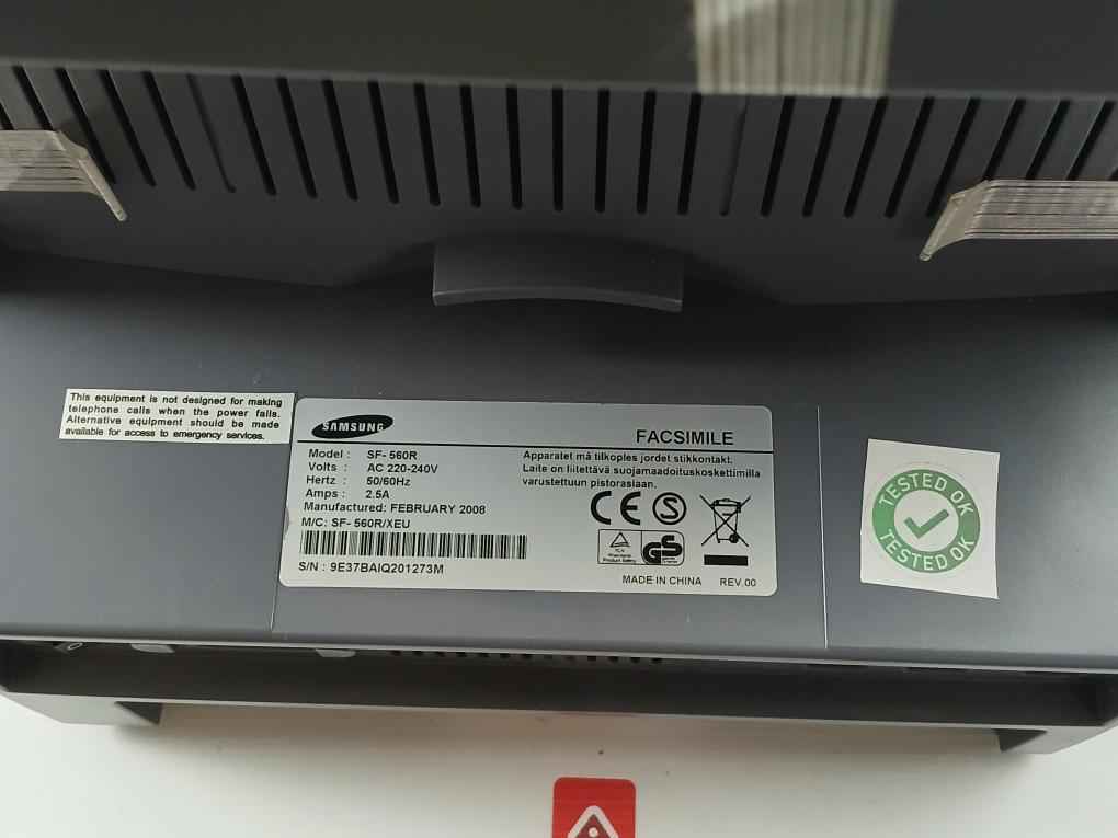 Laser Printer New Condition Part No: Sf-560R Samsung 50/60Hz Volts - Ac 220-240V Rev 00
