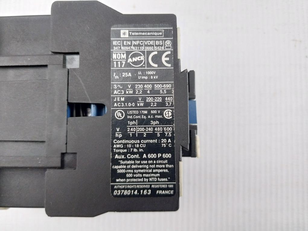 Lc1 D09 10 Telemecanique Contactor 1000V/25A/50-60Hz