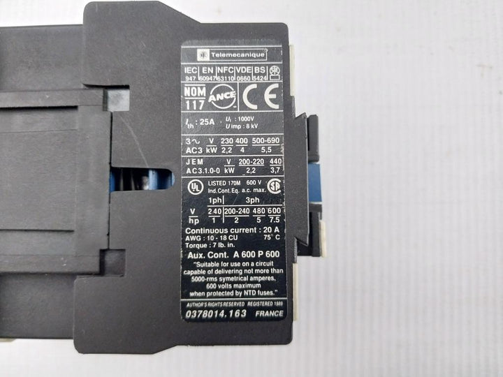 Lc1 D09 10 Telemecanique Contactor 1000V/25A/50-60Hz
