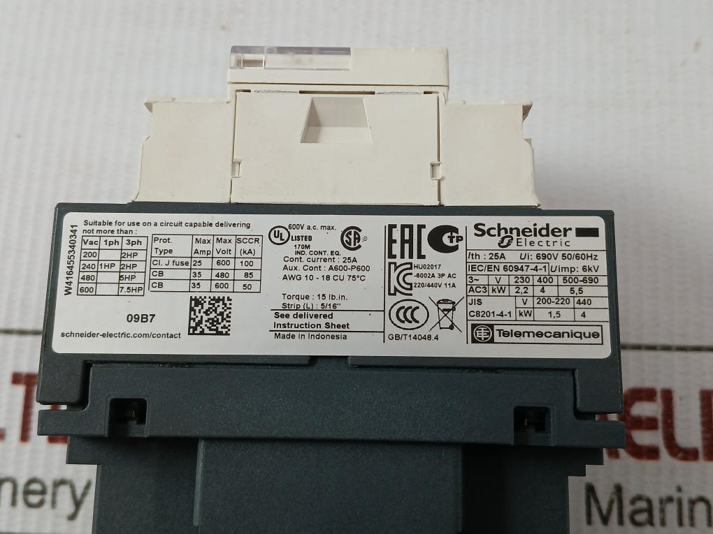Lc1D09B7 Tesys D Contactor Schneider Electric Ac 220/240V 11A