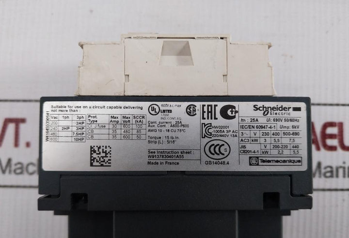 Lc1D12 Schneider Electric 3-pole Ac Power Contactor 50/60Hz 600V