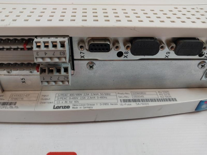 Lenze Evs9322-ep Servo Drive 24V Dc 400/480V 2.5A 2.1Kva 50/60Hz 480V