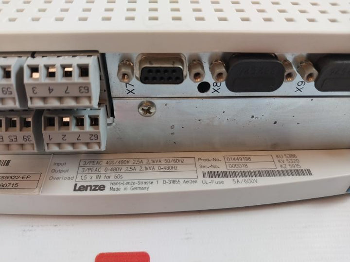 Lenze Evs9322-ep Servo Drive 44A8 2133 24V Dc 0-480V 2.5A 2.1Kva 0-480Hz