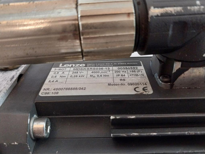 Lenze Mdsksrs036-13 Servo Motor Mprn 00 Ip64 0,9A 245V 4000 Min-1 200Hz 0,25Kw
