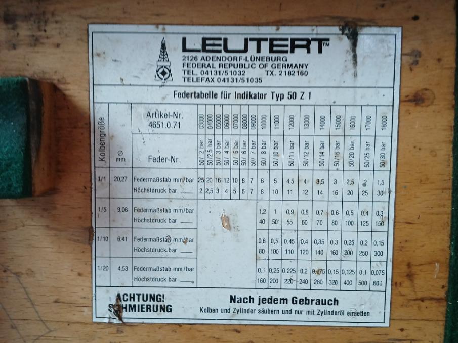 Leutert 50 Z 1 Engine Indicator Set 50Z1-93264 125Bar 1/5, 50/30Bar 1 Bar=0,4Mm