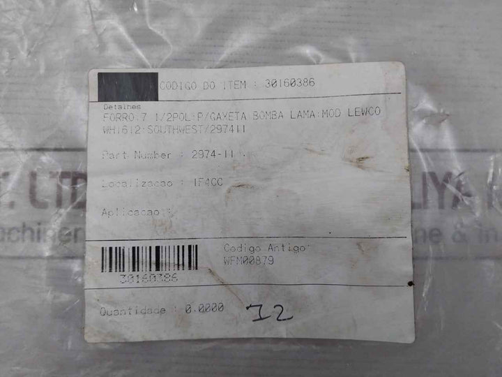 Lewco 2974-11 Lining 7 1/2In O-ring Gasket Mud Pump Mod Wh1612 30160386