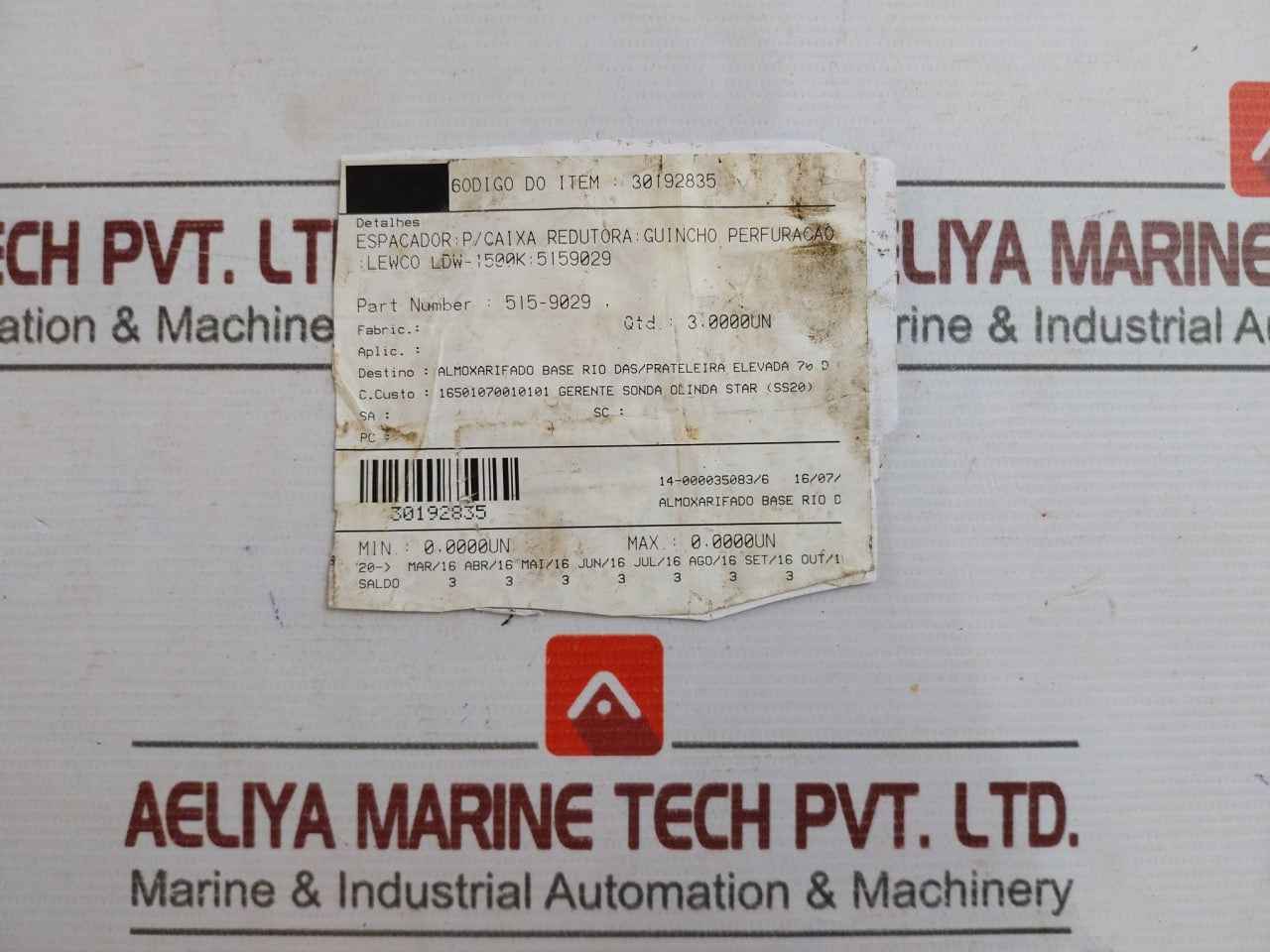 Lewco 515-9029 Drill Winch Gearbox Spacer Ldw-150K/30192835