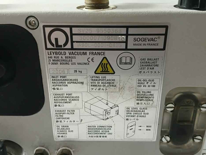 Leybold Sv25 9550363 Sogevac Vacuum Pump 3000071090810 200v 5.5a 60hz