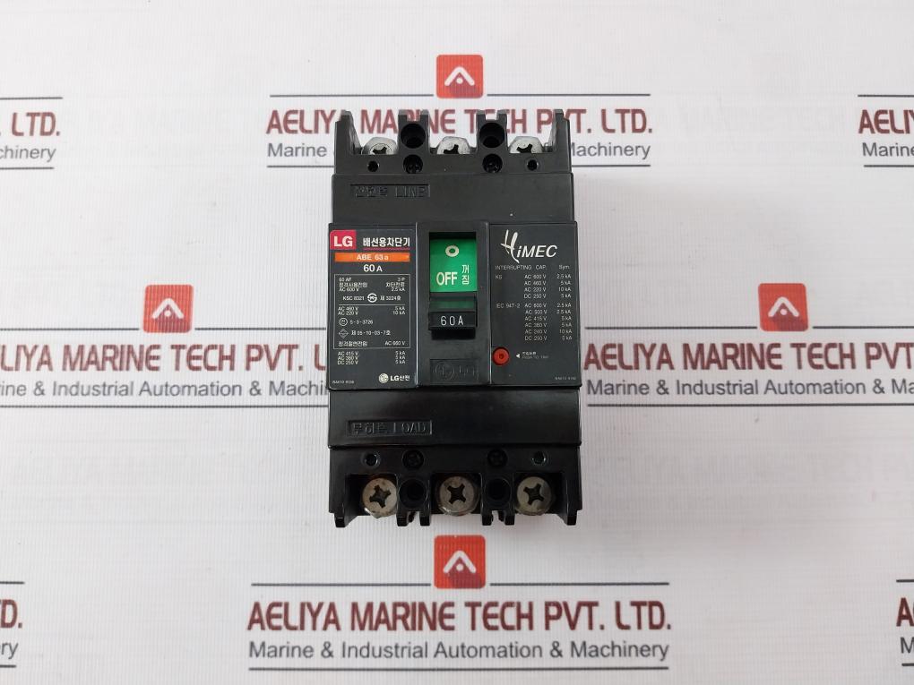 Lg Abe 63A Molded Circuit Breaker 60A Ac600V 2.5Ka Ac660V Ac460V 5Ka Ac220V 10Ka