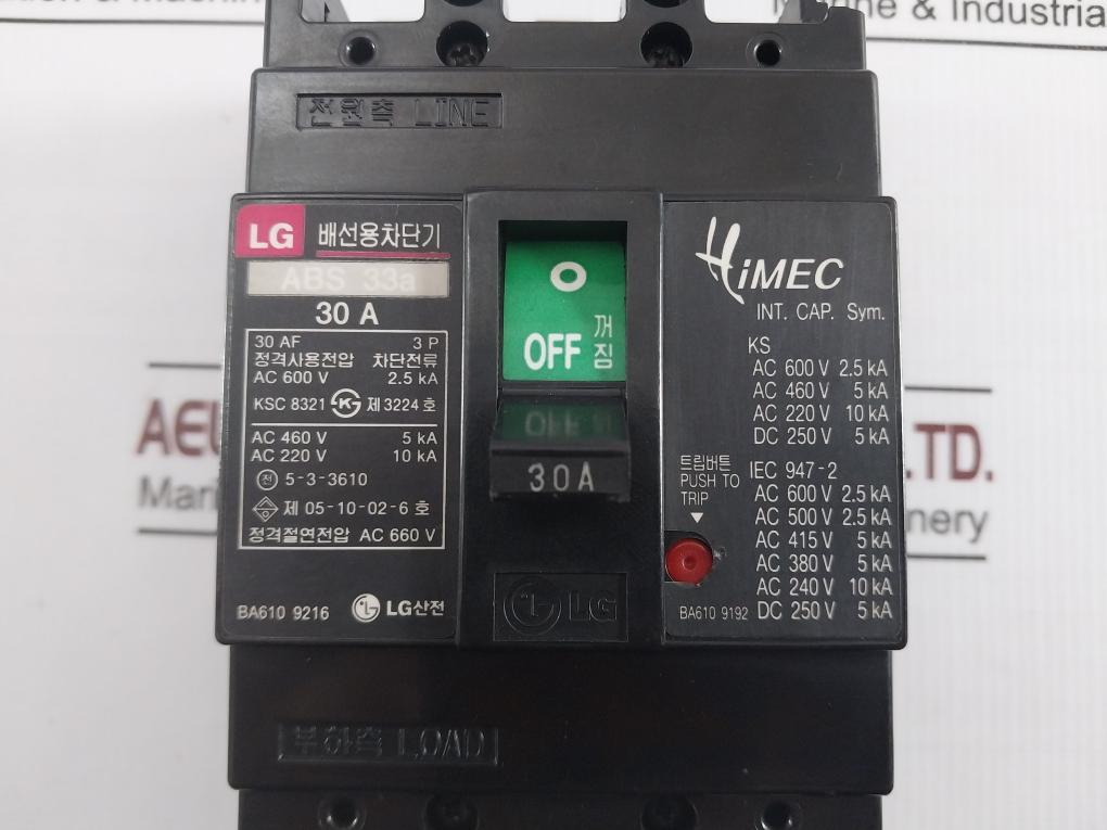 Lg Abs 33A Molded Circuit Breaker Ac600V 2.5Ka Ac220V 10Ka