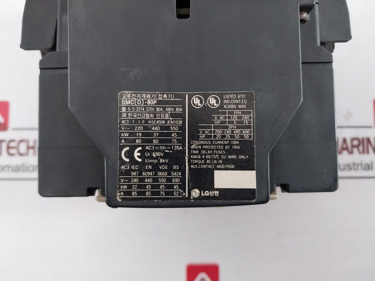 Lg Smc-80P Magnetic Contactor 5-3-3374 440V 80A Jem1038 Ac600V 60/75°C 200V