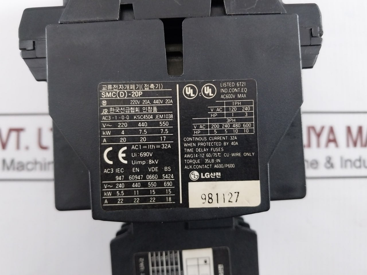 Lg Smc(D)-20P Ac Magnetic Contactor W/ Auxiliary Contact Unit Ua-2 200-220V 60Hz 690V