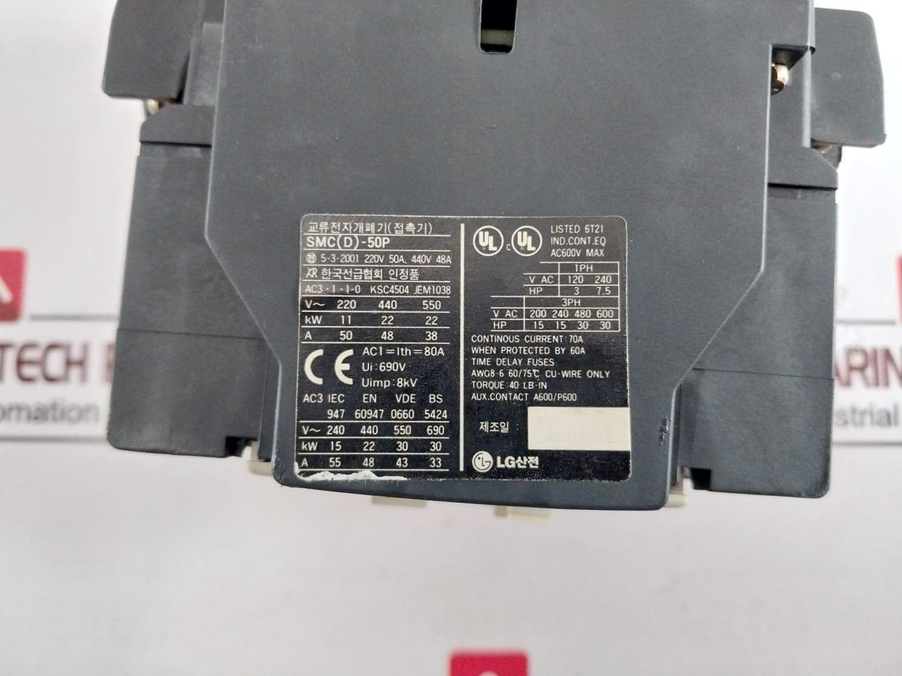 Lg Smc(D)-50P Contactor 5-3-2001 220V 50A, 440V 48A 70A 200V 50Hz Bs 5424