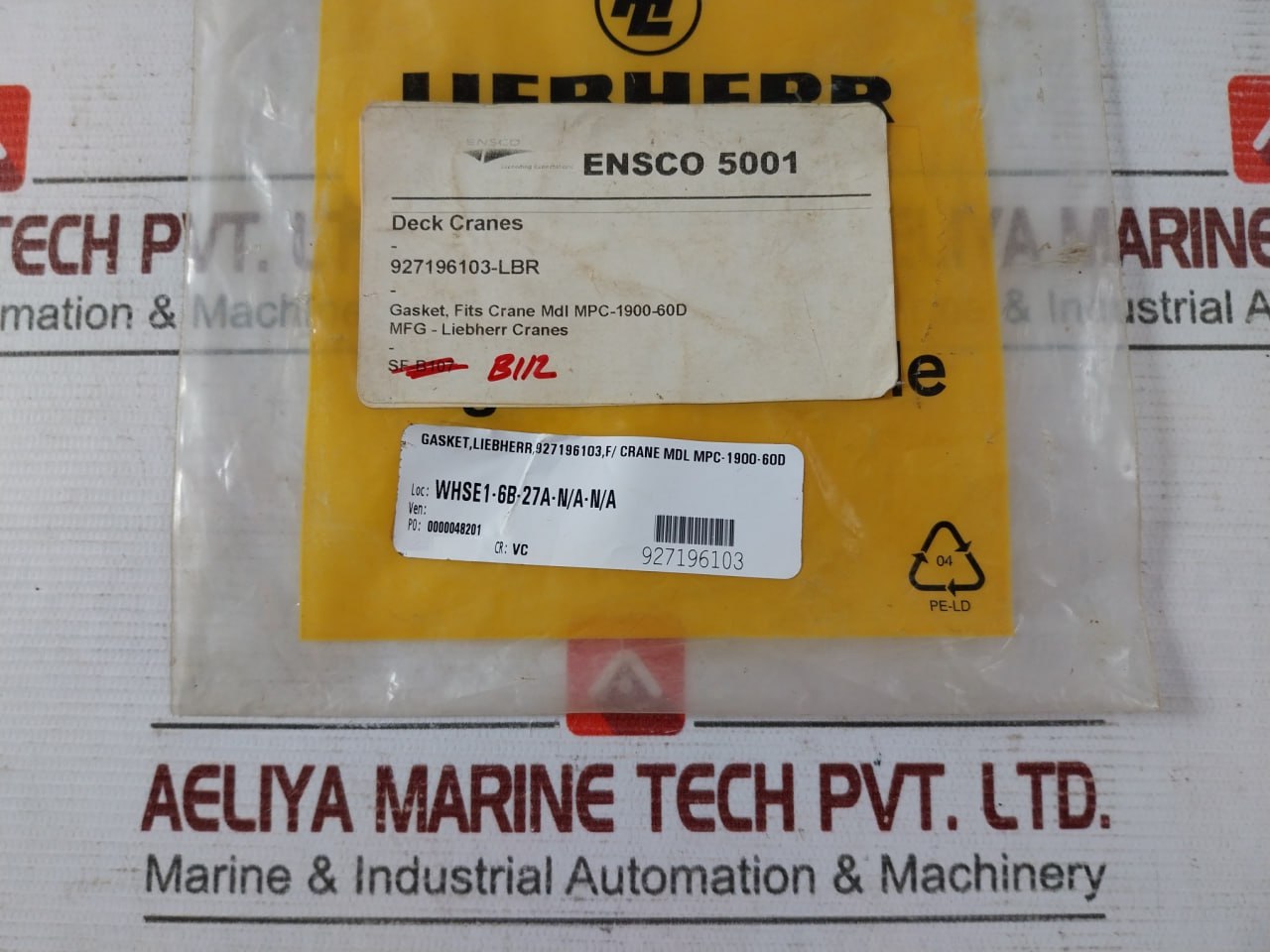 Liebherr 927196103 Gasket For Crane Model Mpc‑1900‑60D