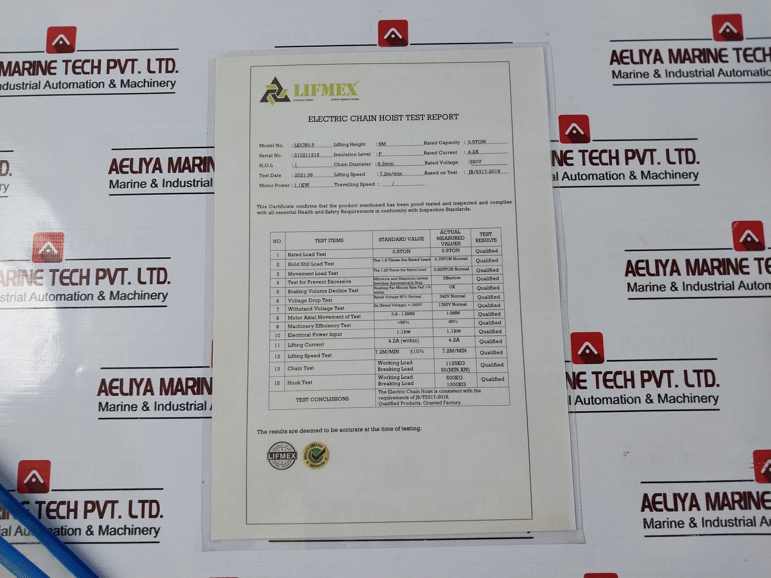 Lifmex Lecb0.5 Ton Electrical Chain Block Without Trolley, 7.2 M/Min, 3 Phase