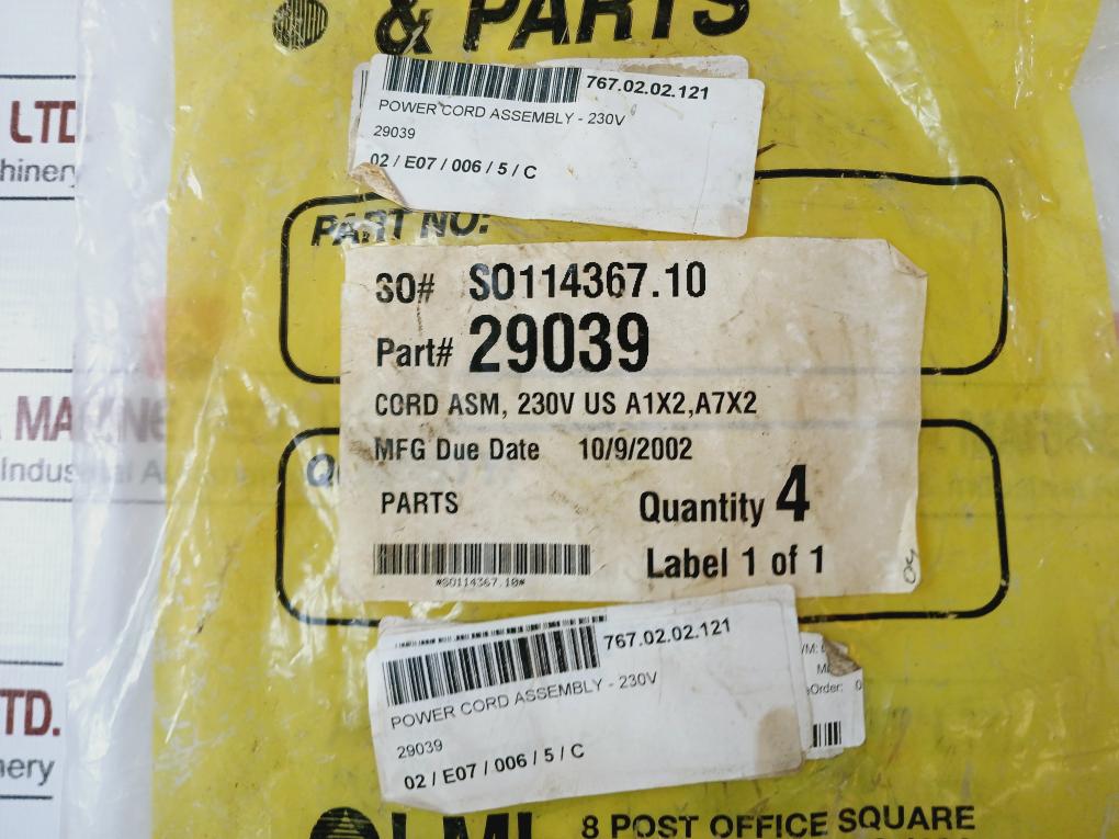 Liquid Metronics Division 29039 Power Cord Assembly