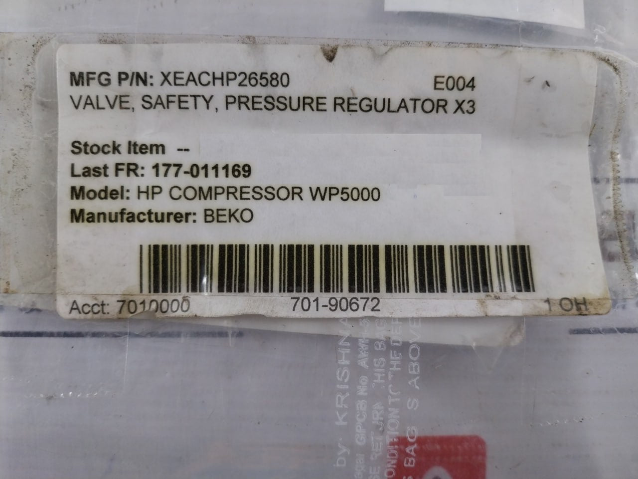 Lorch 2110 Safety Valve For Hp Compressor Wp5000
