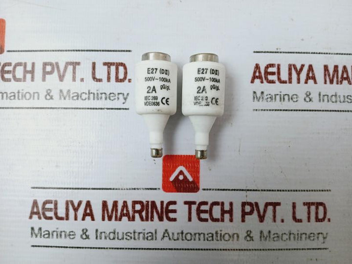 Lot of 10X E27 (D II) IEC 269 Bottle Fuse, 500V~ 100KA, 2A