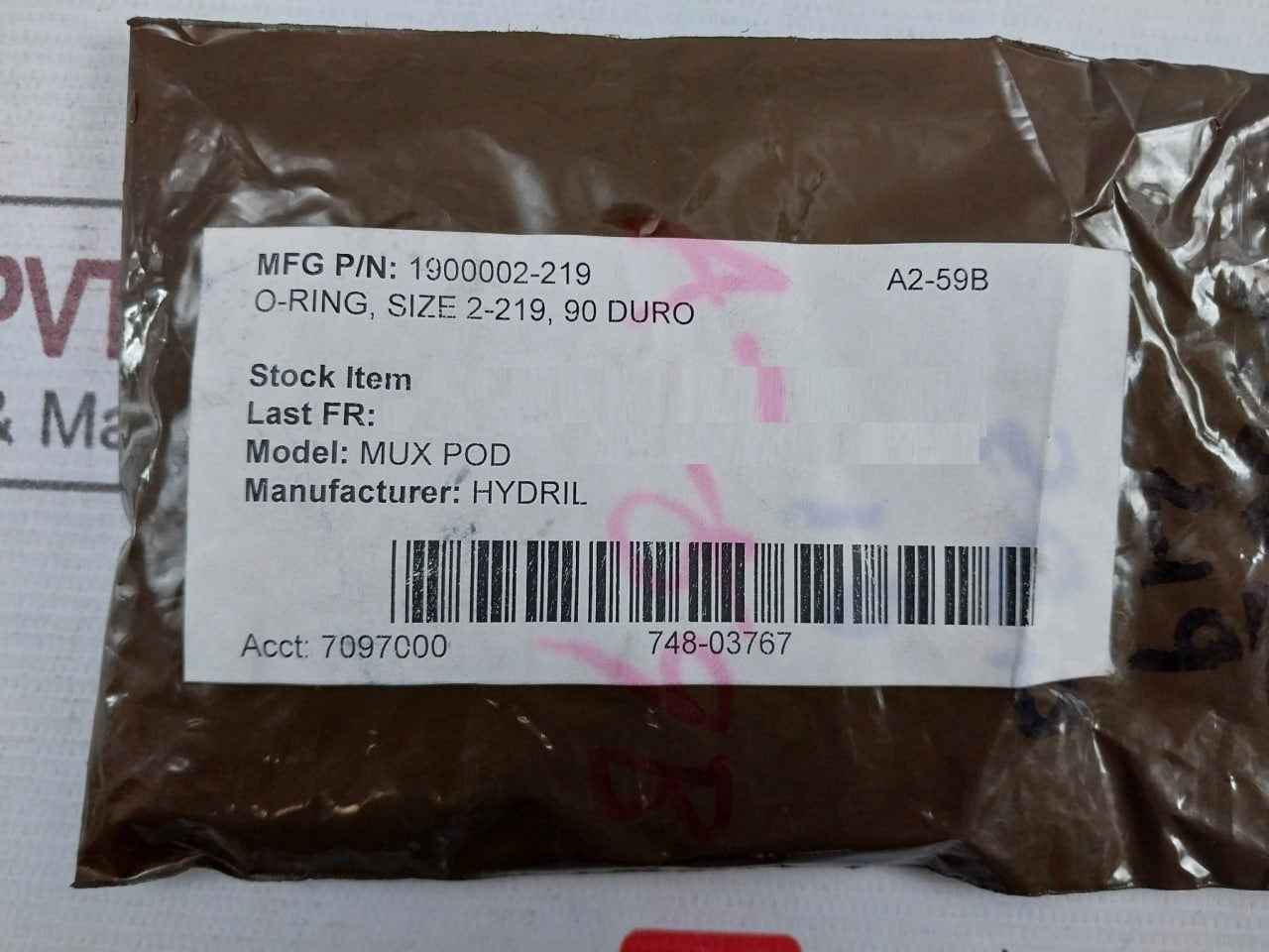 Lot Of 10X Hydril 1900002-219 O-ring Size 2-219, 90 Duro 219 4177-90