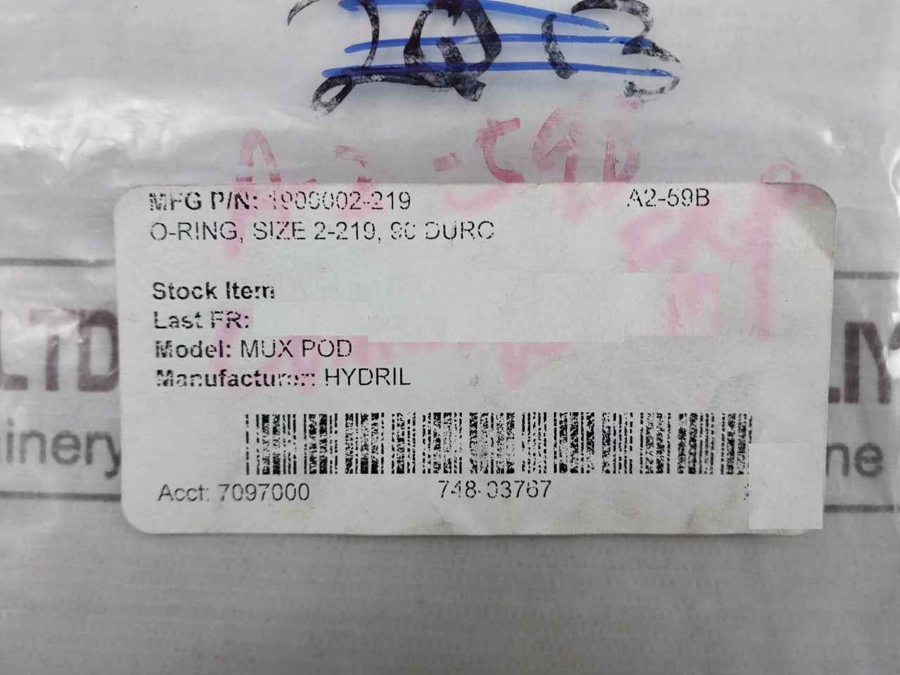 Lot Of 10X Hydril 1900002-219 O-ring Size 2-219, 90 Duro 219 4177-90