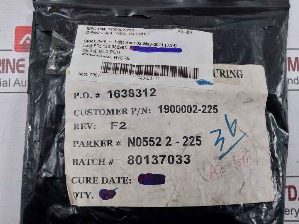 Lot Of 10X Hydril 1900002-225 O-ring, Size 2-225, 90 Duro 7097 748-03721