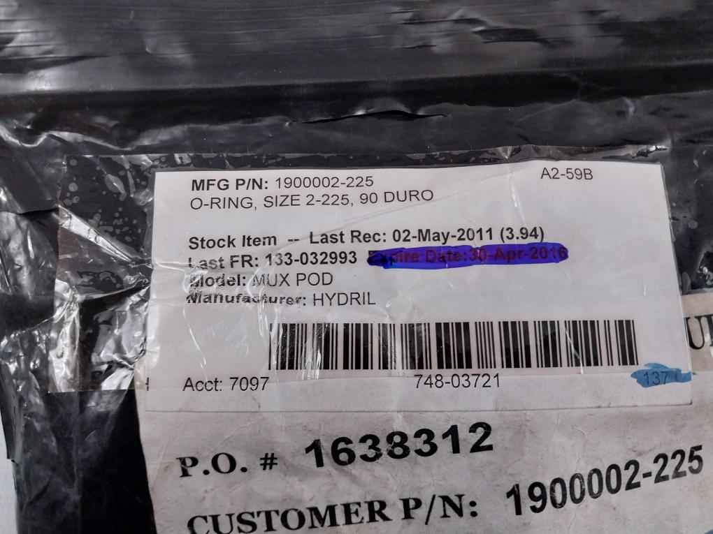Lot Of 10X Hydril 1900002-225 O-ring, Size 2-225, 90 Duro 7097 748-03721