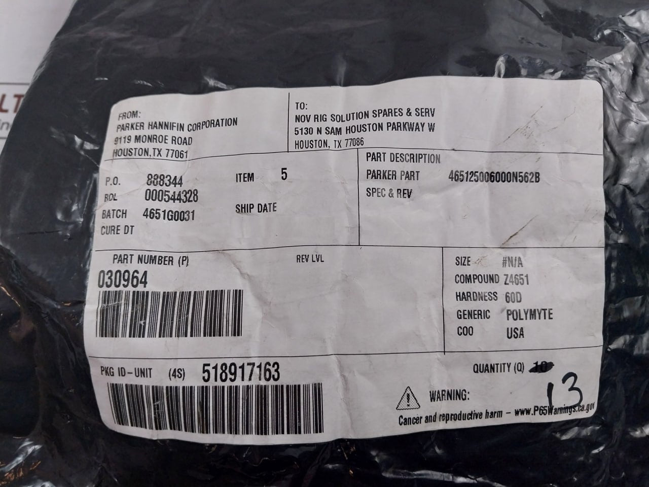 Lot of 10X NOV 030964 Polymyte Seal 465125006000N562B 60D