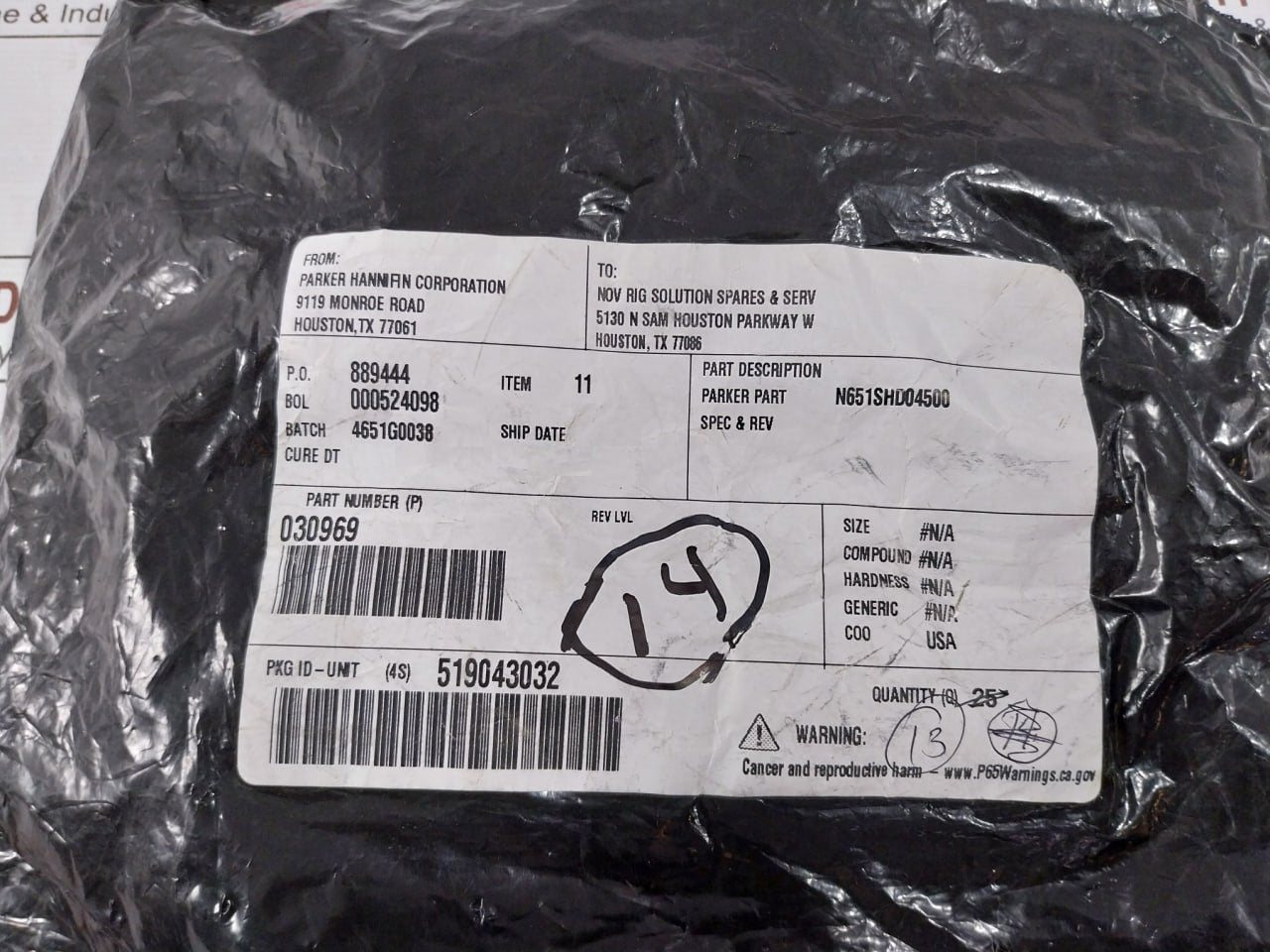 Lot Of 10X Nov 030969 Wiper Mud Boost Line F/Riser Ring 21 In Ft-g Ss039