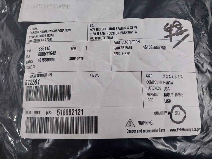 Lot Of 10X Parker 012581 Wiper Ring Seal 2-3/4 X 3-1/4 90A 4615Shd02750