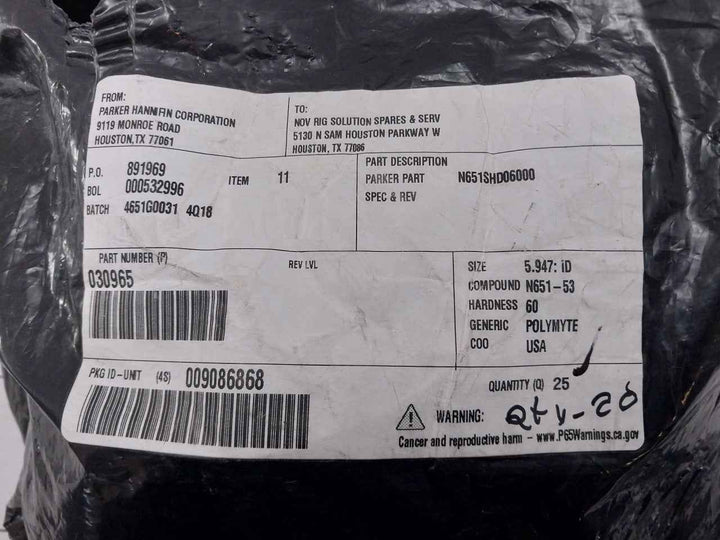 Lot Of 10X Parker Hannifin 030965 Hydraulic Seal Kit N651Shd06000 5.947