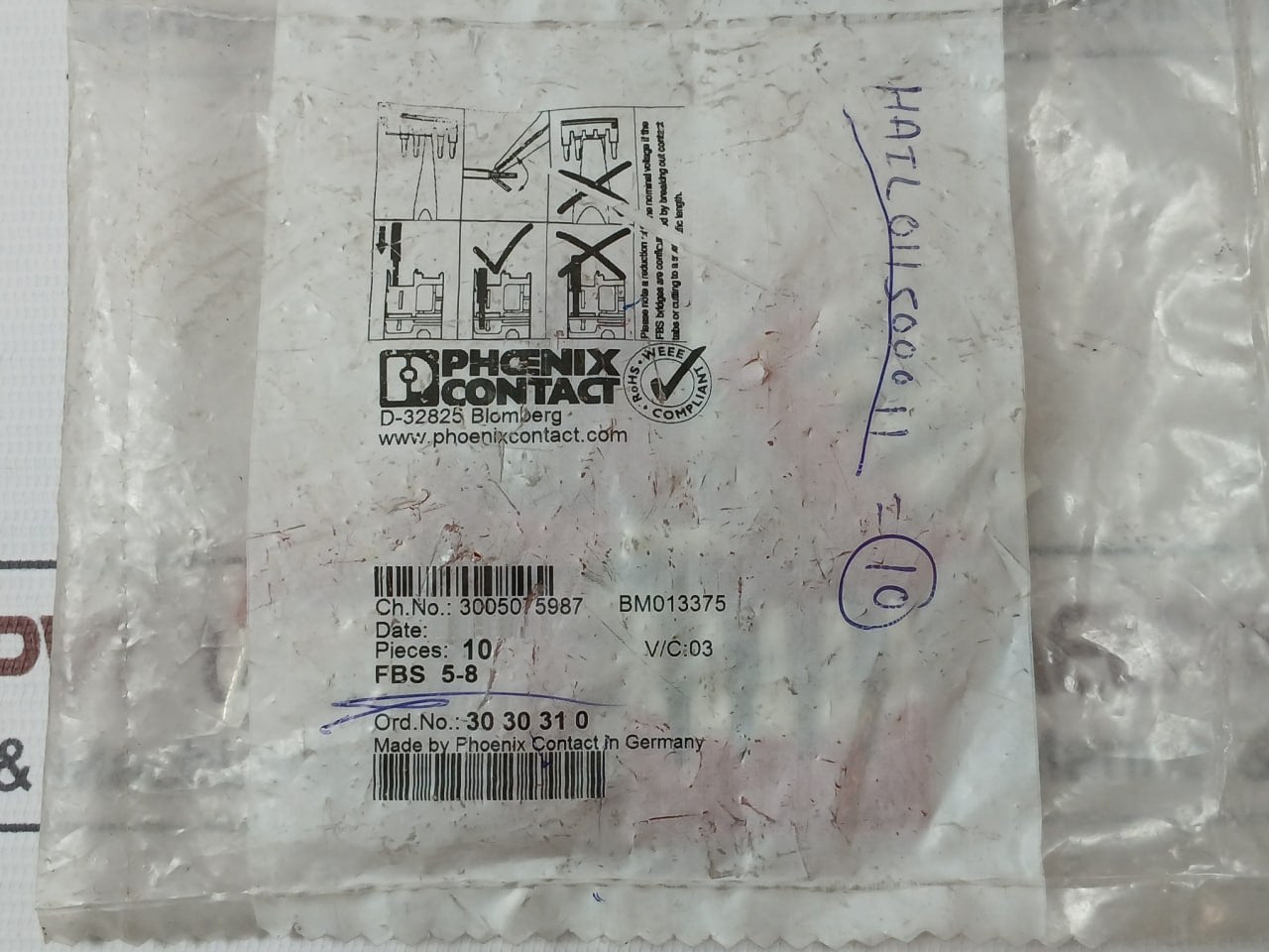 Lot Of 10X Phoenix Contact Fbs 5-8 Plug-in Bridge V/C.03 Hatl011500011