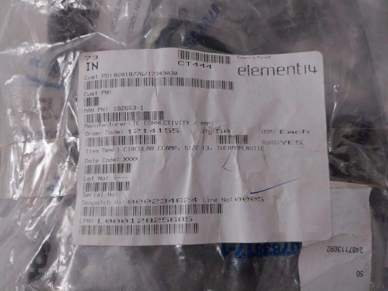 Lot Of 10X Te Connectivity 182663-1 Circular Cable Clamp Connector Ct444 Size 13