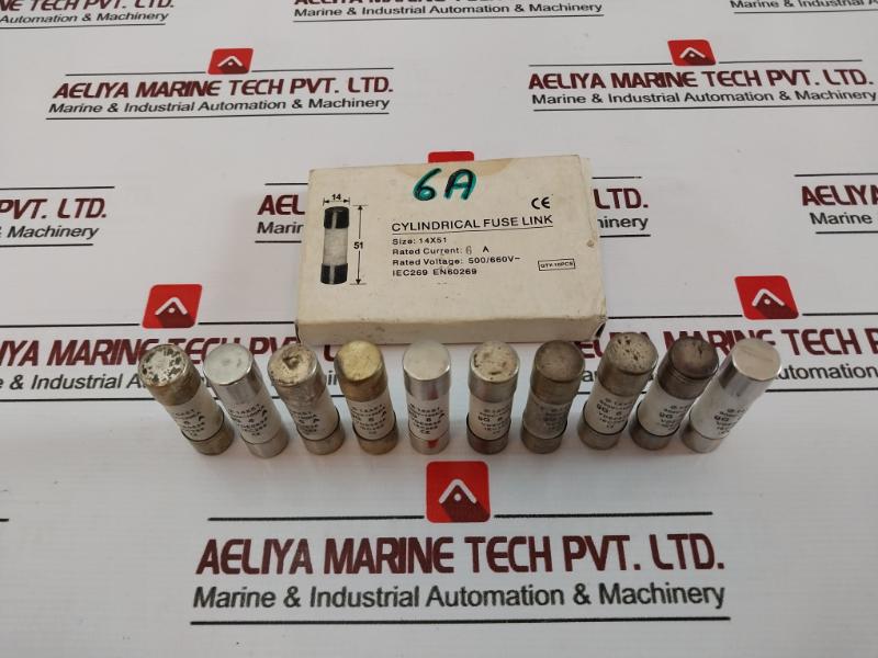 Lot of 10X 6A 500V Cylindrical Fuse Link Ø14x51 500V~100KA
