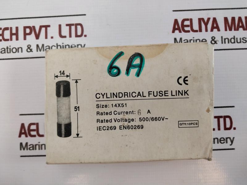Lot of 10X 6A 500V Cylindrical Fuse Link Ø14x51 500V~100KA