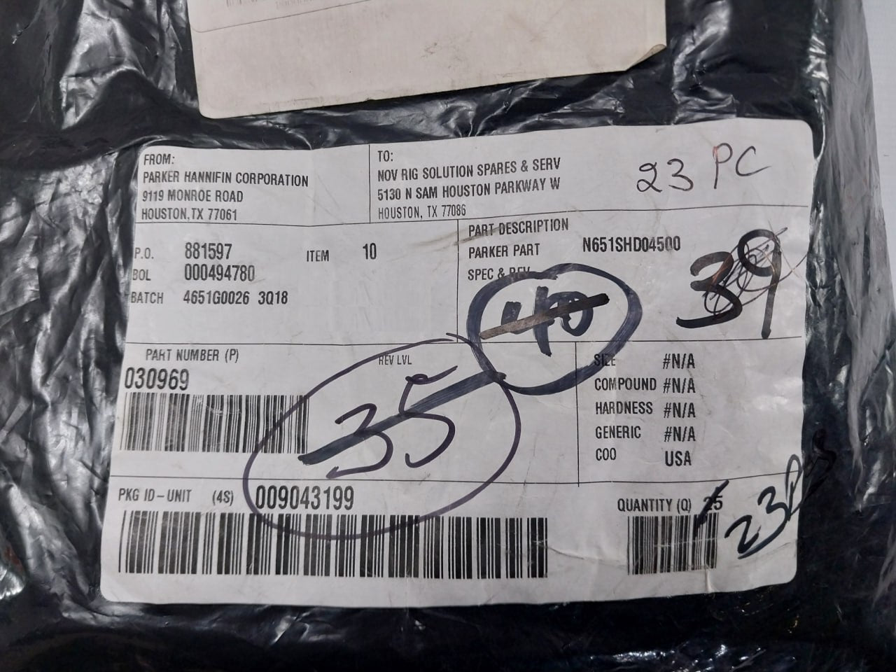 Lot Of 11X Parker 030969 Seal Ring N651Shd04500