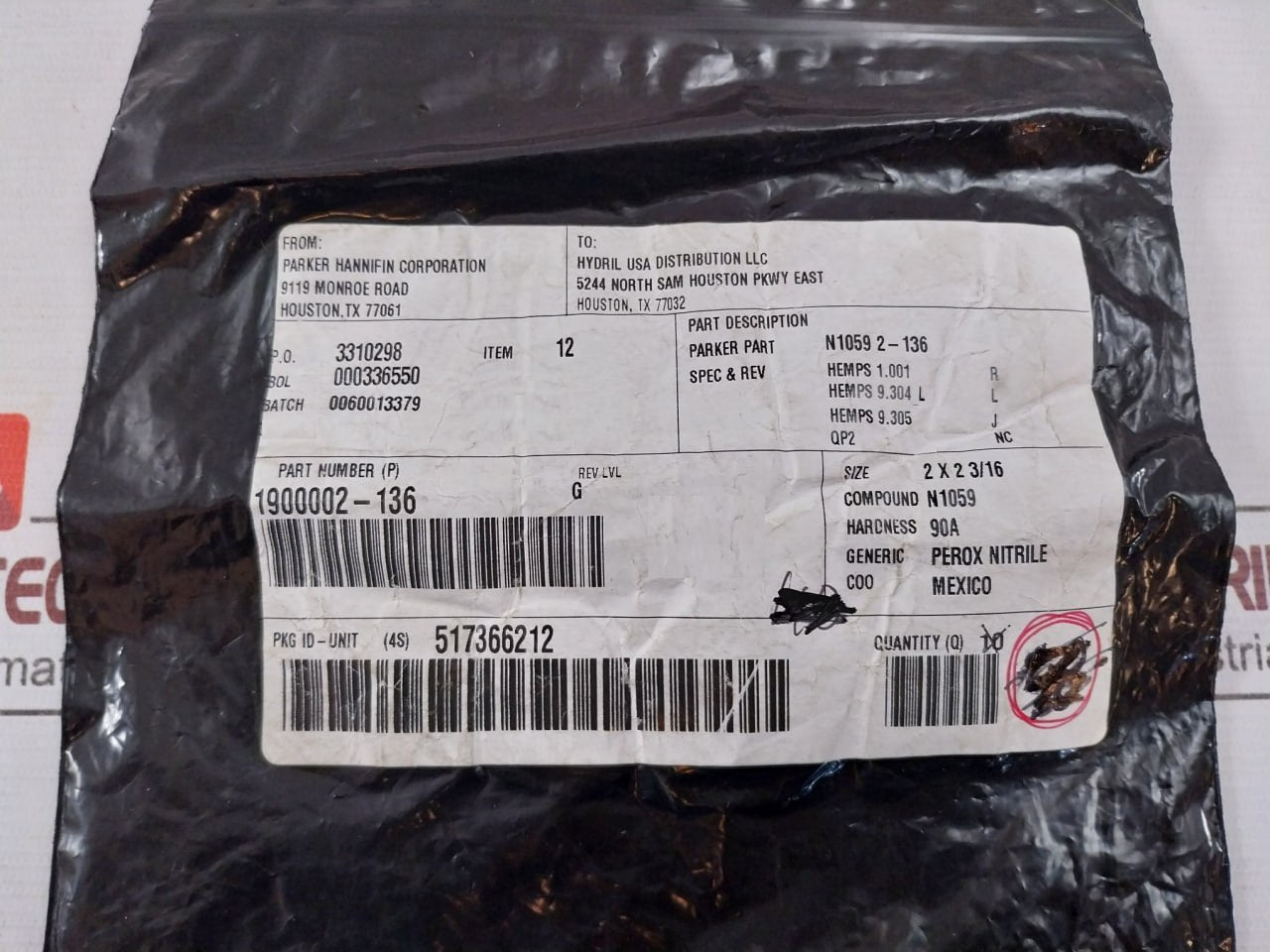 Lot of 13X HYDRIL 1900002-136 Seal O-Ring 90 Duro N1059 2 X 2 3/16 QP2 SS011C