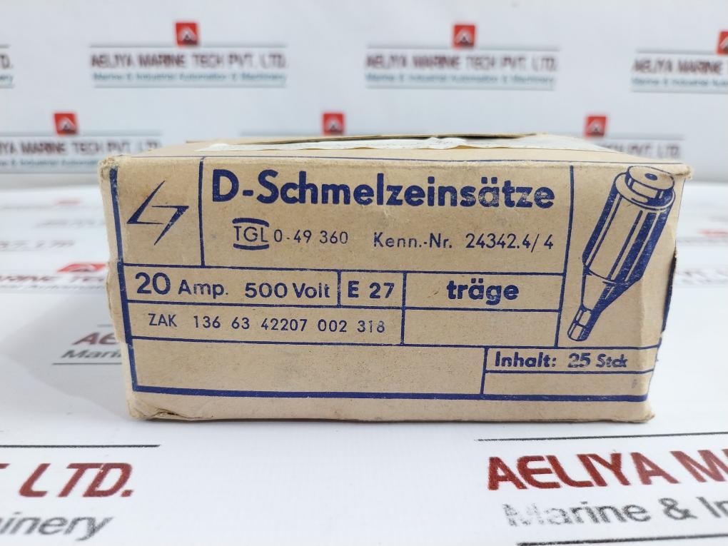 Lot Of 25x E-27 D” Cartridge Fuse - 20amp, 500 Volt
